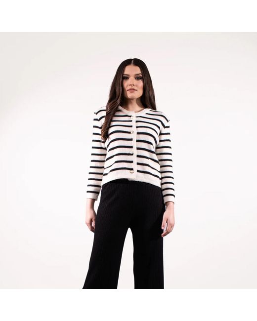 Chanel Joan Elkayam Black Neutrals Wool Blend Knitted Striped Cardigan