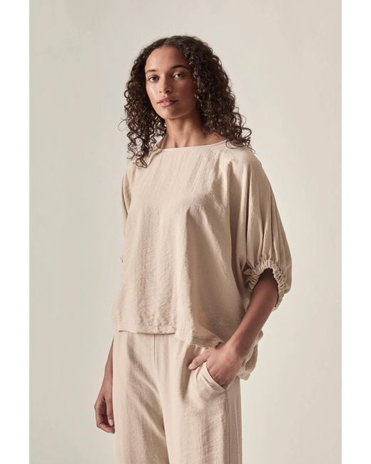 James Lakeland Natural Relaxed Gathered Sleeve Top – Oatmeal