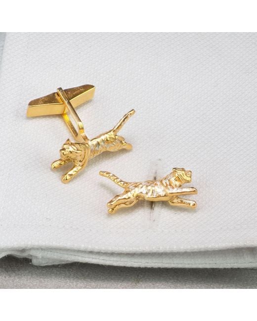 Simon Kemp Jewellers Metallic Tiger Cufflinks Eighteen Carat On Solid Sterling for men