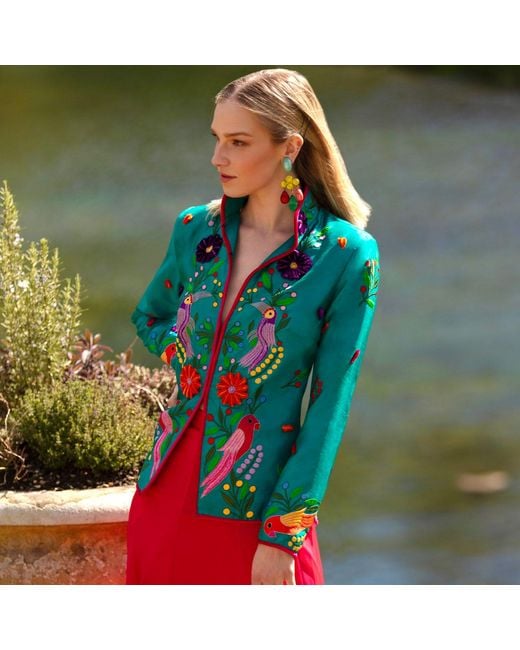 Beatrice von Tresckow Blue Jade Moroccan Birds Short Nehru Jacket