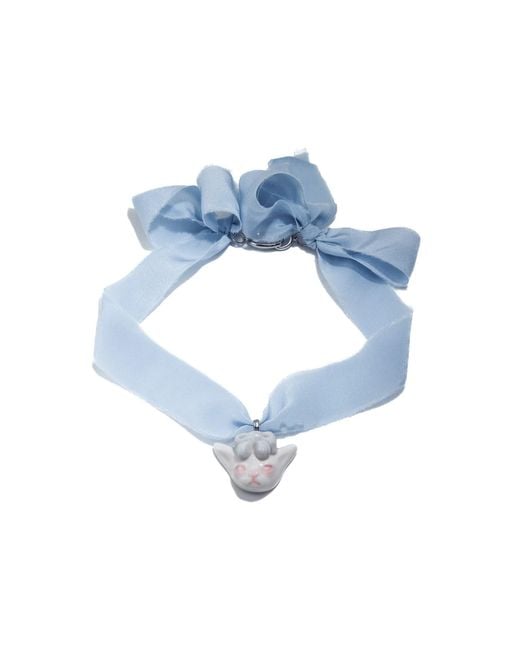 H2 Studio Blue Angry Puss Baby Silk Necklace Bowtie Cat