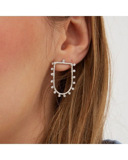Spero London Metallic Sterling Shield Crown Natural Textured Earrings