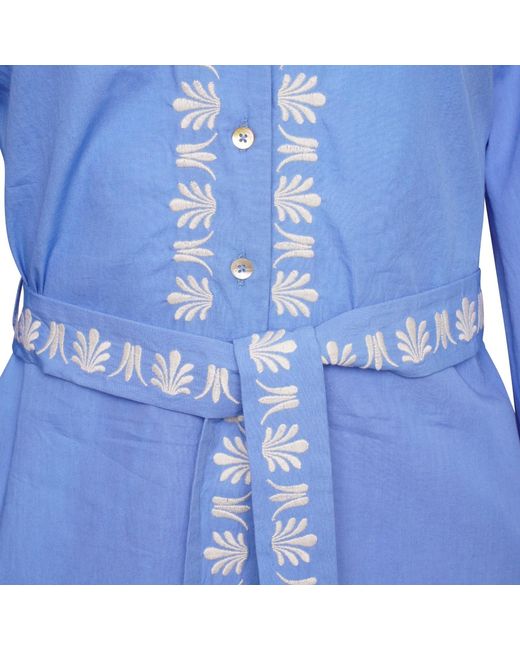 LAtelier London Blue Embroidered Midi Shirt Dress