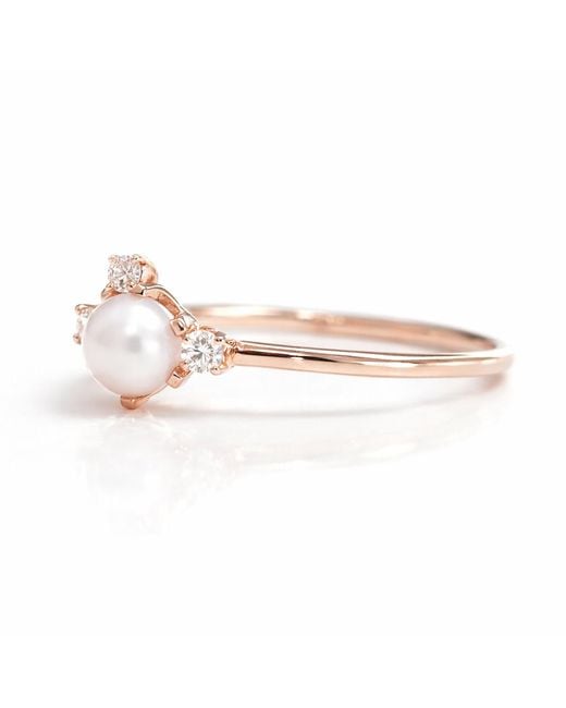 VicStoneNYC Fine Jewelry Metallic Luna Akoya Pearl Diamond Rose Solid Ring