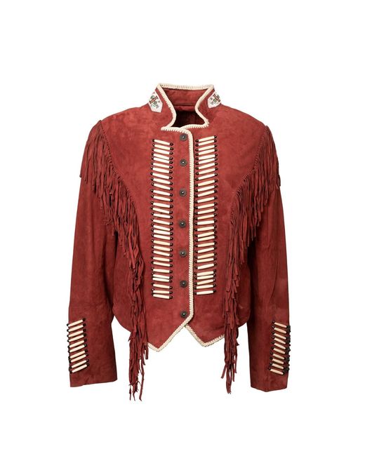 Zasta Studio Red Warrior Suede Leather Jacket With Fringes