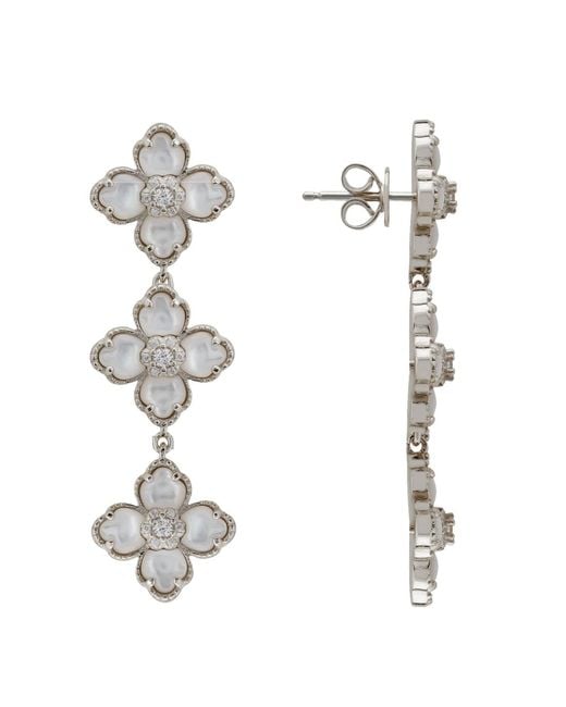 Latelita London White Flower Clover Triple Drop Earrings Mother Of Pearl