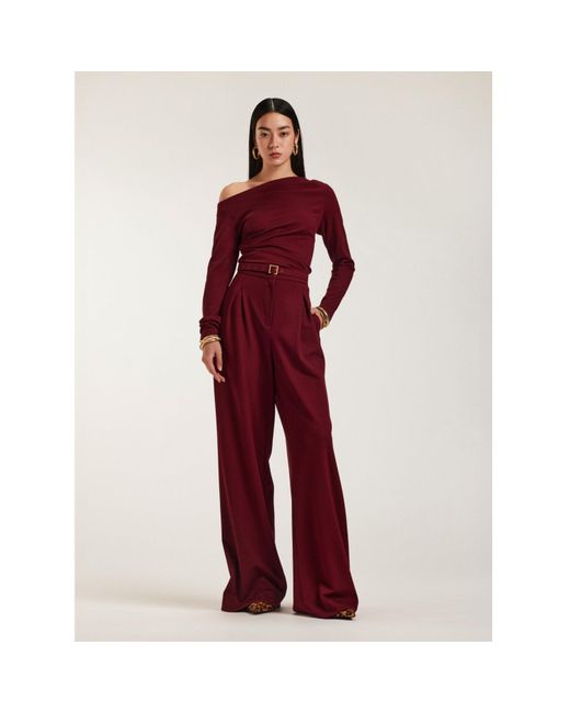 ALINA CERNĂTESCU Red Malbec Set Viscose Burgundy Elegant Work-To-Evening Long Sleeve Top & High-Waisted Pleated Trousers Wth Pockets