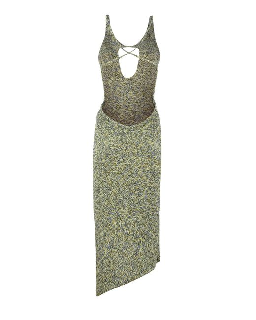 Gunda Hafner Ltd Green Multicoloured Knit Dress With Plunging Back