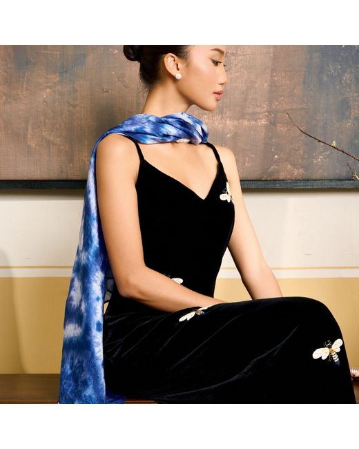 Silk and Bears Blue Sky Shibori Silk Shawl – Hand-Dyed Mulberry Silk Wrap