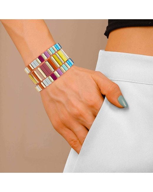 Michael Nash Jewelry Pink Miria Multi Pastel And Bright Enamel Stretch Three Piece Bracelet Set