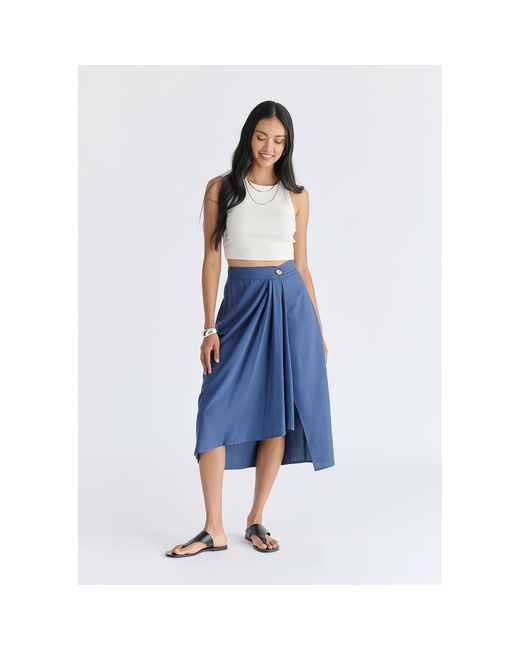 Paisie Blue Draped Wrap Midi Skirt