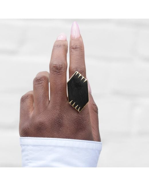 YAA YAA LONDON Blue Focus Matte Onyx Statement Ring