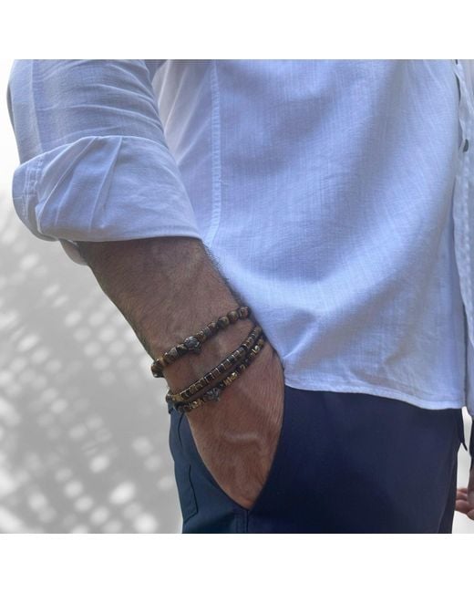 Ebru Jewelry Brown Freedom Wolf Tiger's Eye Stone Bracelet for men