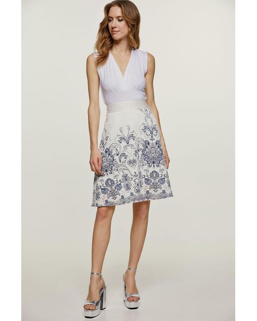 Conquista Blue Neutrals Paisley Style Cloche Skirt