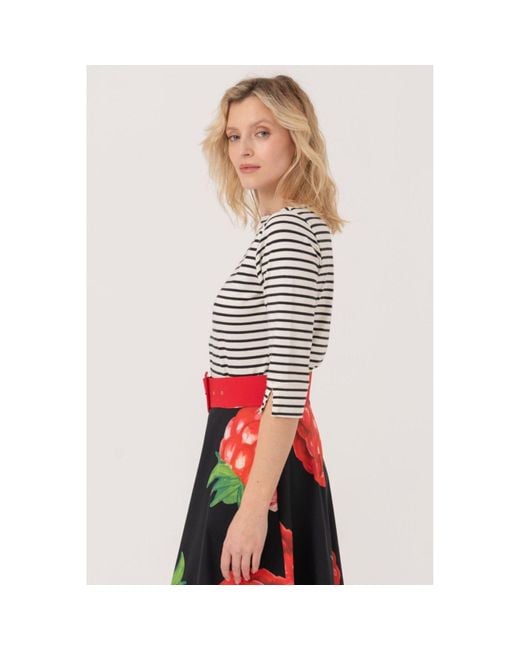 Marianna Déri Multicolor Top With Boat Neckline-Cream Striped