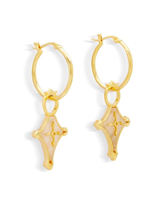 Dhwani Bansal Metallic Cruz Hoop Earrings With Mother Of Pearl