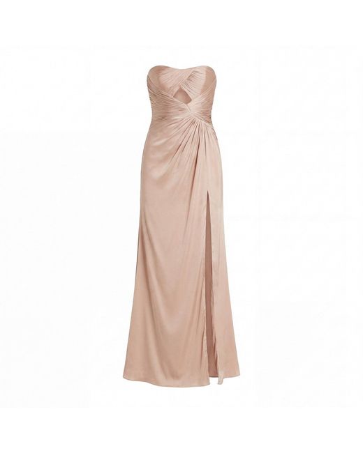 Mac Duggal Natural Strapless Charmeuse Gown With Cutout Detail