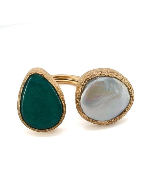 Ebru Jewelry Multicolor Double Gemstone Pearl & Jade Gaia Ring