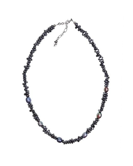 Farra Metallic Hematite With Freshwater Pearls Necklace for men