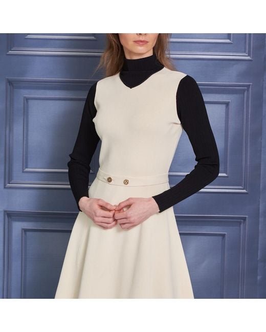 Roch Perel Natural Neutrals Ivory And Contrast Knitted Dress
