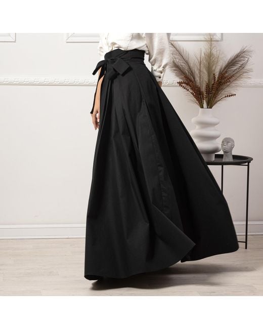 Nikka Place Black Maxi Cotton Elegant Skirt With Front Bow & High Waist