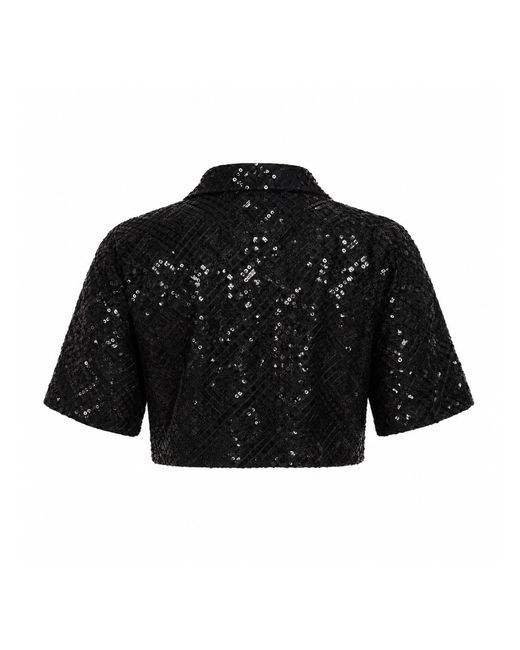 International Appeal Black Sequin Crop Shirt