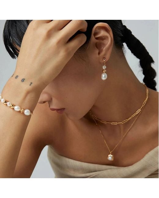 Angel Barocco Metallic Geometric Pearl Drop Earrings