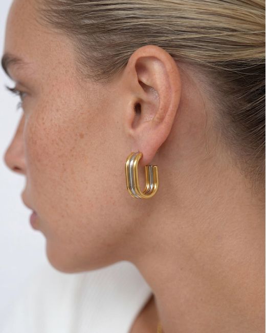 Elk & Bloom Metallic Chunky Two-Tone Ringed Hoops