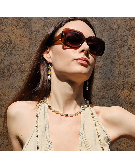 Farra Metallic Tiger Eye And Quartz Dangle Earrings