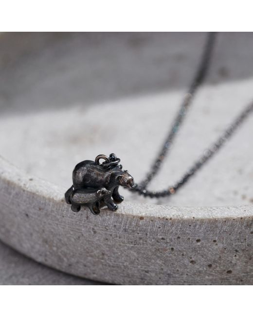 Posh Totty Designs Black Oxidised Sterling Papa Bear Pendant Necklace for men