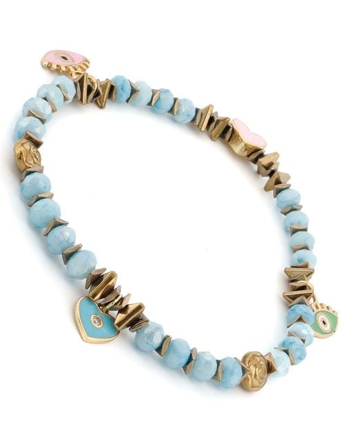 Ebru Jewelry Blue Protective Evil Eye Heart Charm Crystal Beaded Anklet