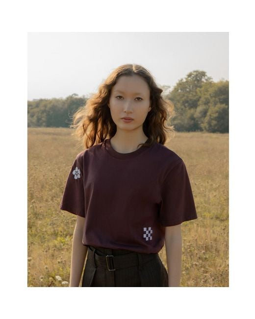 INGMARSON Purple Symbols Embroidered Organic Cotton T-Shirt Burgundy