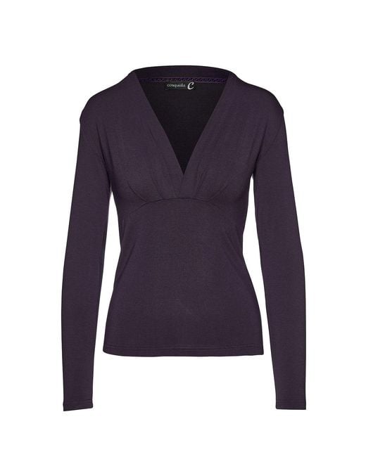 Conquista Blue Ink Long Sleeve Faux Wrap Top