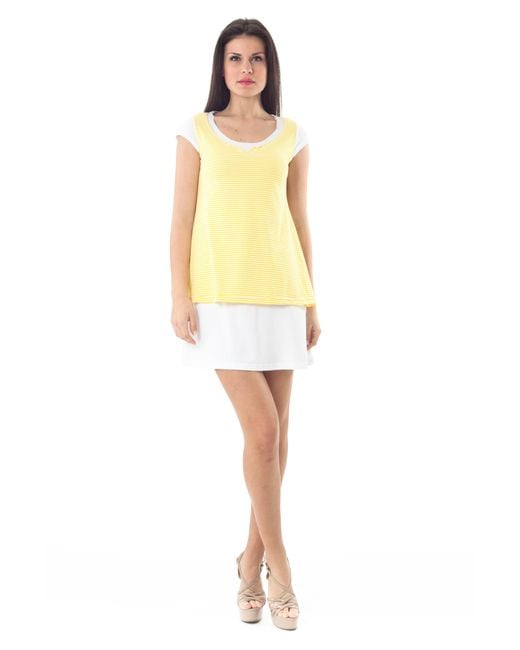 Conquista Yellow Striped Layered Mini Dress