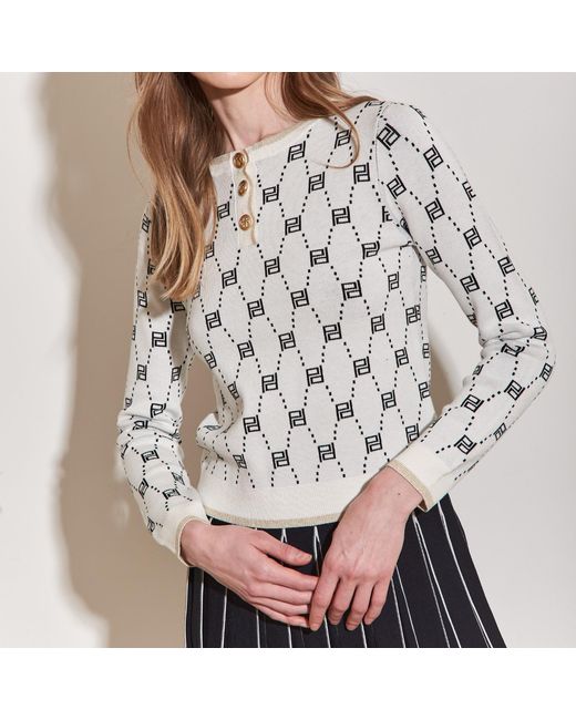 Roch Perel White Monogrammed Edged Sweater