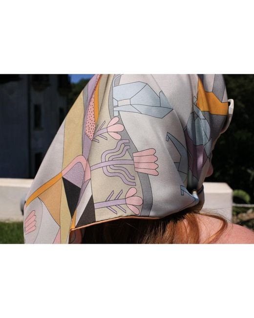 Jessie Zhao New York Blue Double Sided Silk Scarf Of Jungle Puzzle
