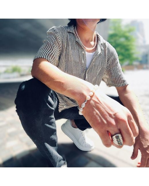 Farra Metallic Freshwater Pearls With Sterling Bracelet for men