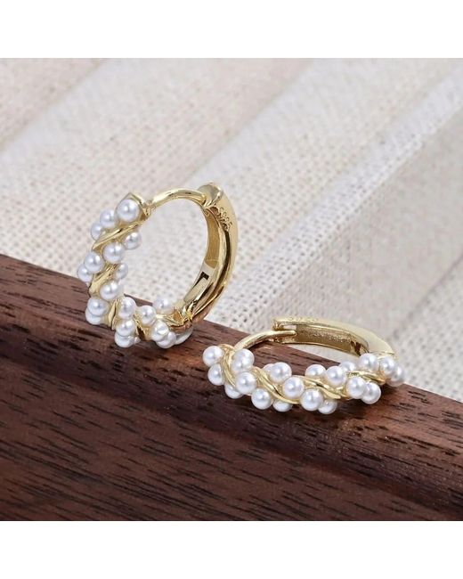 Angel Barocco Blue Twisted Pearl Mini Hoop Earrings