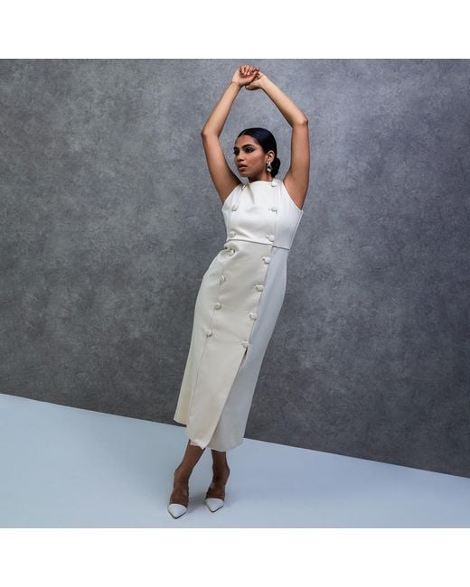Celestine & Mae White Neutrals Tailored Button Down Midi Dress