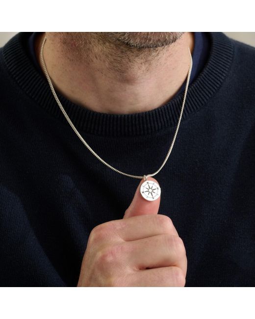 Posh Totty Designs Metallic Sterling Travel Compass Necklace On Curb Chain for men
