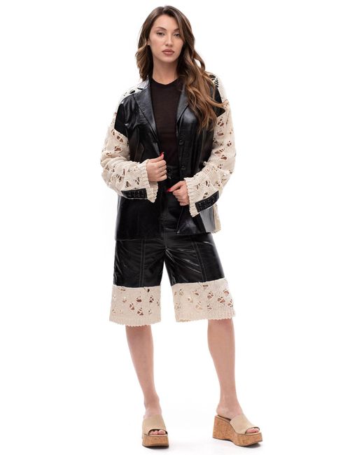 Maison Bogomil Black Edge Contrast – Cropped Eco-Leather & Knit Shorts