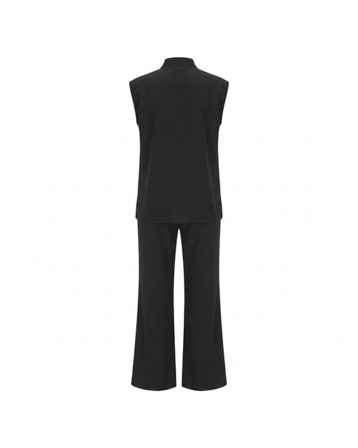 Modenaire Black Sleeveless Tie Neck Blouse And Wide Leg Trouser Set