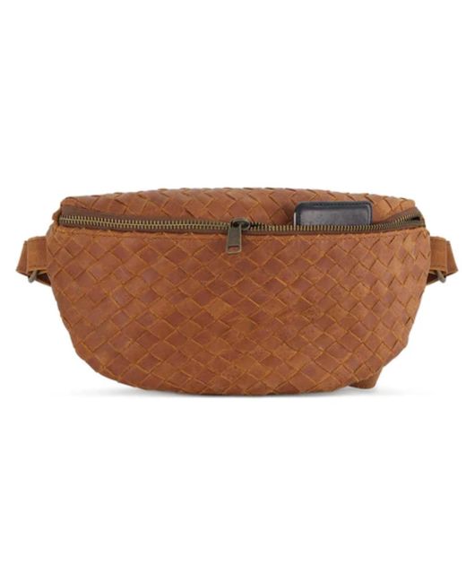 Hides Leather Co. Brown Nexus Woven Leather Belt Bag, Handmade Minimal Saddle Waist Purse