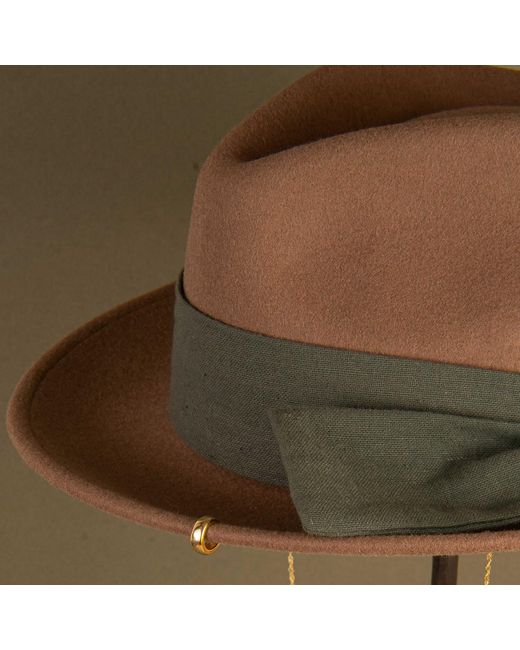 Shaded the Label Brown Mylor Khaki Trilby Hat With Sterling Jewellery