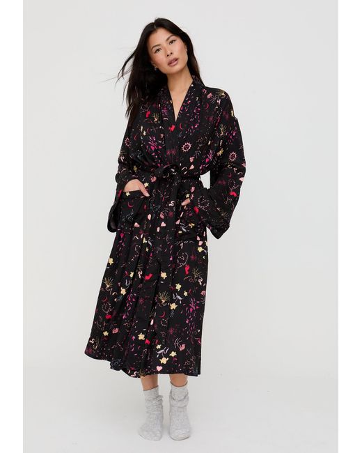 Lily and Lionel Black Corina Kimono Style Love Letter Print Robe