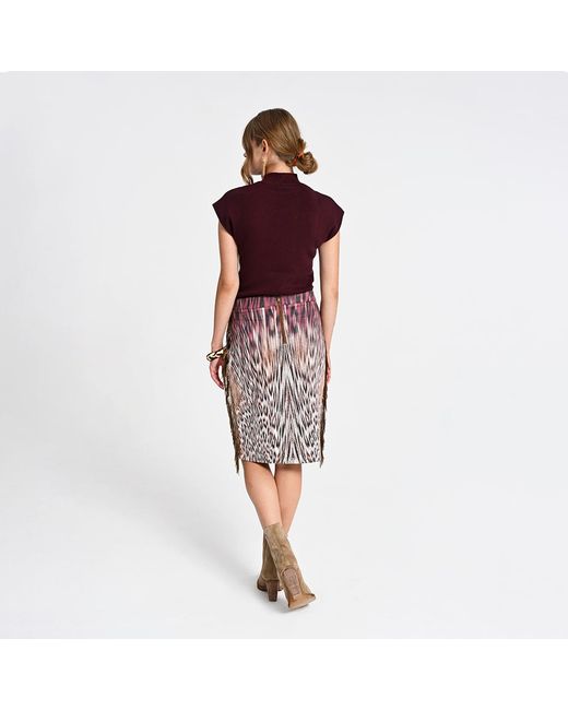Lalipop Design Purple Pencil Skirt With Animal Print And Fringe Details