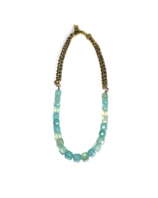 Rachel Nathan Green Aqua Chalcedony Faceted Cube Necklace