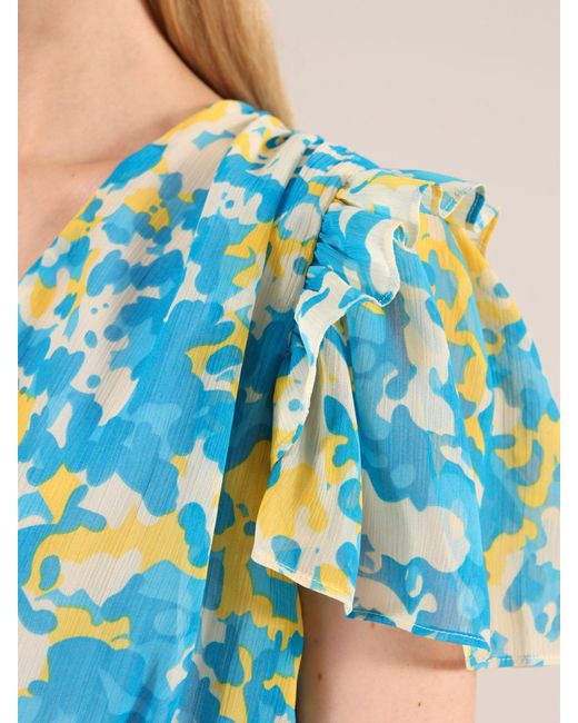 blonde gone rogue Blue Wildflower Surplice Day Dress, Upcycled Polyester