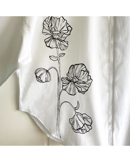 Quillattire White Oversized Shirt With H& Painted Flowers for men
