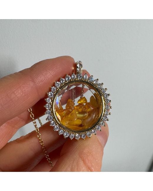 My Little Nature Metallic Plated Amber Stones Necklace With Zirconium